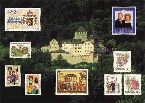 AK / Ansichtskarte  Briefmarkensprache auf Ak Liechtenstein Vaduz 