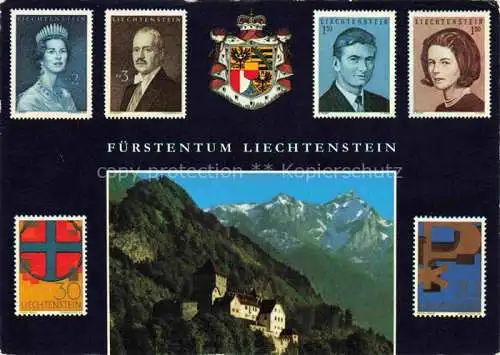 AK / Ansichtskarte  Briefmarkensprache auf Ak Liechtenstein Fuerstentum