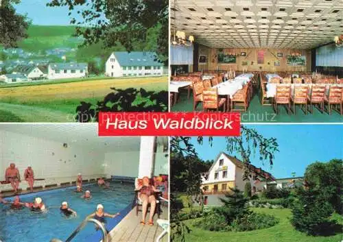 AK / Ansichtskarte  Schoenbach Dillkreis Restaurant Pension Haus Waldblick Hallenbad Garten