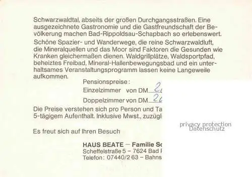 AK / Ansichtskarte  Schapbach BAD RIPPOLDSAU-SCHAPBACH Gaestehaus Pension Haus Beate Gaestezimmer