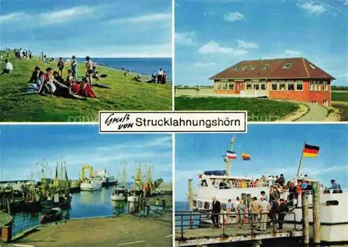 AK / Ansichtskarte  Strucklahnungshoern Nordstrand Nordfriesland Badestrand Gaststaette Hafen MS Adler Landesteg