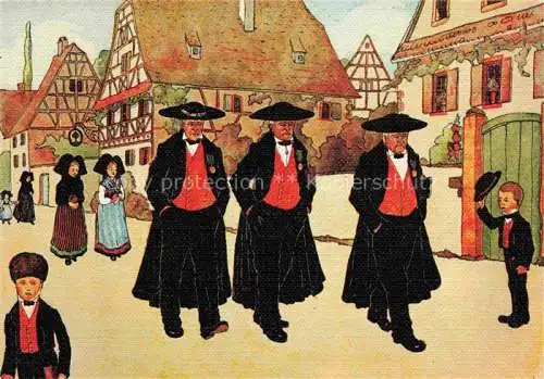 AK / Ansichtskarte  Hansi  Waltz J J Kuenstlerkarte Alsace Elsass Quand les Anciens se promenent