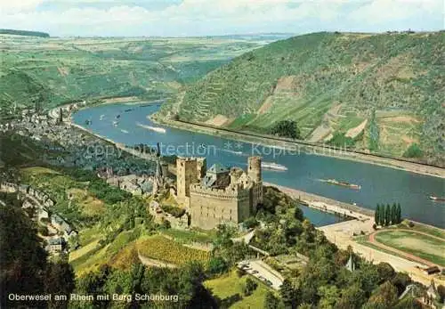 AK / Ansichtskarte  Oberwesel Rhein Panorama mit Burg Schoenburg