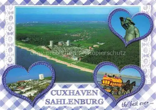 AK / Ansichtskarte  Sahlenburg Cuxhaven Panorama Nordseeheilbad Luftaufnahme Statue Wattwagen