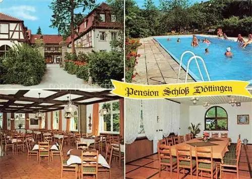 AK / Ansichtskarte  Doettingen Braunsbach Schwaebisch Hall BW Pension Schloss Doettingen Gastraum Swimming Pool