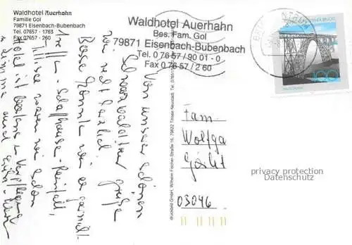 AK / Ansichtskarte  Bubenbach Eisenbach Waldhotel Auerhahn