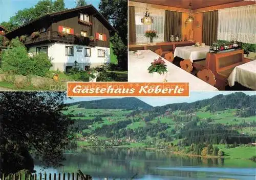 AK / Ansichtskarte  Niedersonthofen Waltenhofen Bayern Gaestehaus Koeberle Gastraum Panorama See