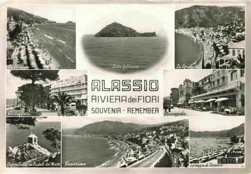 AK / Ansichtskarte ALASSIO_Savona_IT Spiaggia Isola Gallinora Passeggiata Cappelletto ai Caduti del Mare Panorama 