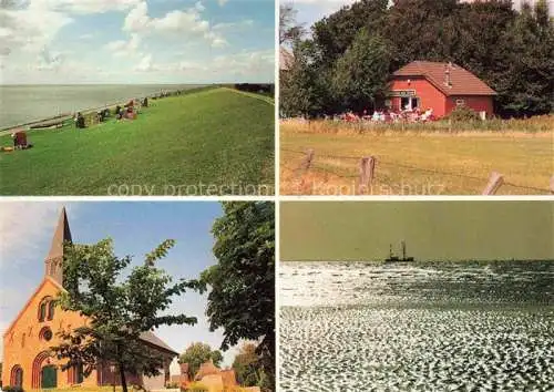 AK / Ansichtskarte  Vollerwiek Nordseehalbinsel Eiderstedt Kirche Gaststaette Blick aufs Meer