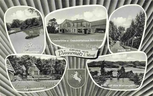 AK / Ansichtskarte  Duennerholz Buende Westfalen Teichanlage Gaststaette Buehrmann Parkallee Freilichttheater Wiehengebirge