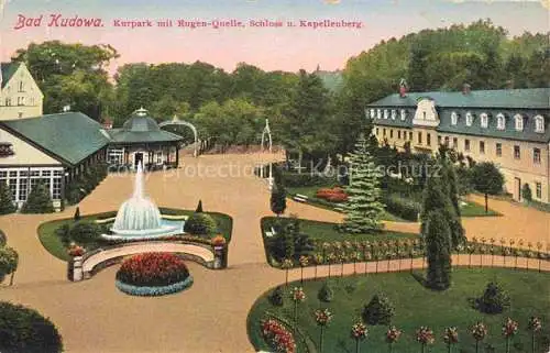 AK / Ansichtskarte  Bad Kudowa Kudowa-Zdroj Niederschlesien PL Kurpark mit Eugen Quelle Schloss und Kapellenberg