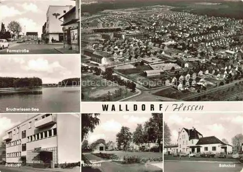 AK / Ansichtskarte  Walldorf Moerfelden-Walldorf Hessen Fliegeraufnahme Farmstrasse Bruchwiesen See Postamt Ehrenmal Bahnhof