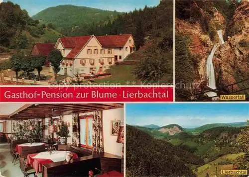 AK / Ansichtskarte  Oppenau Ortenaukreis BW Gasthof Pension zur Blume im Lierbachtal Gastraum Wasserfall Landschaftspanorama