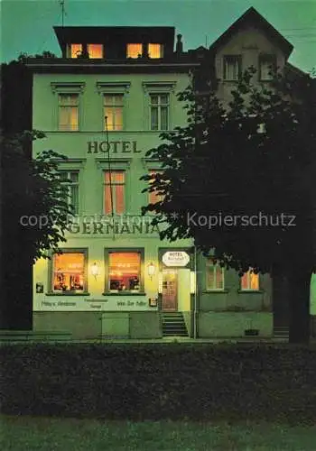 AK / Ansichtskarte  St Goar Rhein Hotel Germania Lindenwirtin Nachtaufnahme