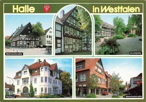 AK / Ansichtskarte  Halle Westfalen Bahnhofstrasse Kirchplatz Rathaus Fachwerkhaus