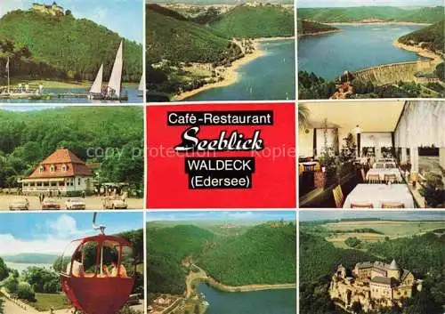 AK / Ansichtskarte  Waldeck  Edersee Café Restaurant Seeblick Panorama Sperrmauer Burg Kabinenbahn