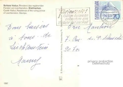 AK / Ansichtskarte  Briefmarkensprache auf Ak Schloss Vaduz Liechtenstein