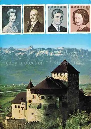 AK / Ansichtskarte  Briefmarkensprache auf Ak Liechtenstein Schloss Vaduz Fuerstentum