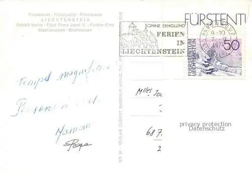 AK / Ansichtskarte  Briefmarkensprache auf Ak Fuerstentum Liechtenstein Schloss Vaduz