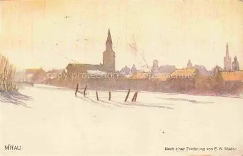 AK / Ansichtskarte  MITAU Jelgava Latvia Ortspartie Zeichnung