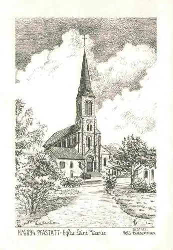 AK / Ansichtskarte  Pfastatt 68 Mulhouse Eglise Saint Maurice Dessin par Yves Ducourtioux No. 6894 Kuenstlerkarte