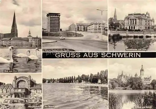 AK / Ansichtskarte  SCHWERIN  Mecklenburg Blick zum Dom Hauptbahnhof Werner-Seelenbinder-Strasse Strand Staatstheater Schloss