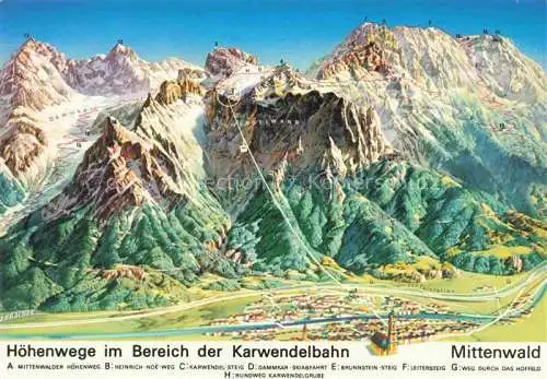 AK / Ansichtskarte  Mittenwald Karwendel Tirol AT Panoramakarte Hoehenwege im Bereich der Karwendelbahn