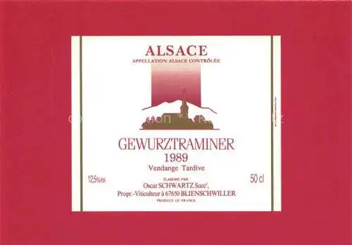 AK / Ansichtskarte  Blienschwiller Blienschweiler Selestat-Erstein 67 Bas-Rhin Vendange Tardive Gewuerztraminer 1989 Les vins d'Alsace Série de 20 cartes Wein