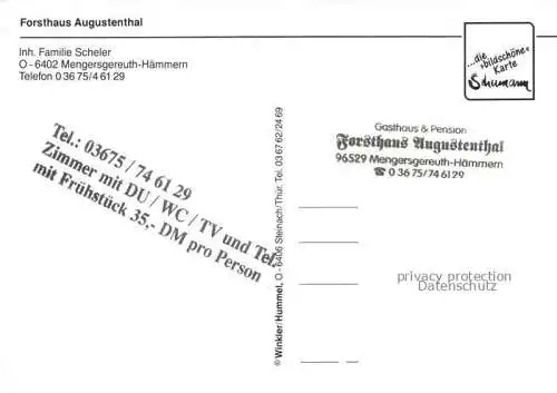 AK / Ansichtskarte  Mengersgereuth-Haemmern Forsthaus Augustenthal Gasthaus Fremdenzimmer