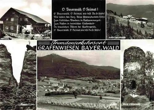 AK / Ansichtskarte  Grafenwiesen Koetztinger Huette Arberschutzhaus Burg Lichtenegg Panorama Felsformationen