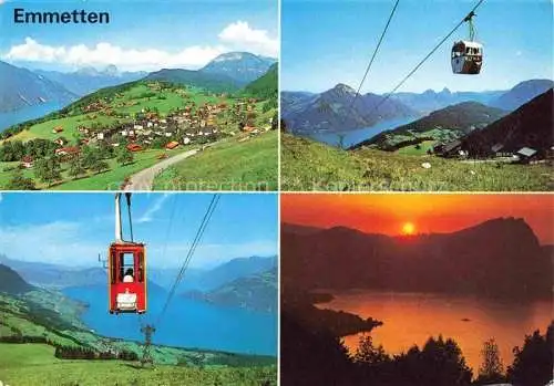 AK / Ansichtskarte  Emmetten Nidwalden NW Panorama Vierwaldstaettersee Gondelbahn Mythen Fronalpstock Rinderbuehl Luftseilbahn Abendstimmung