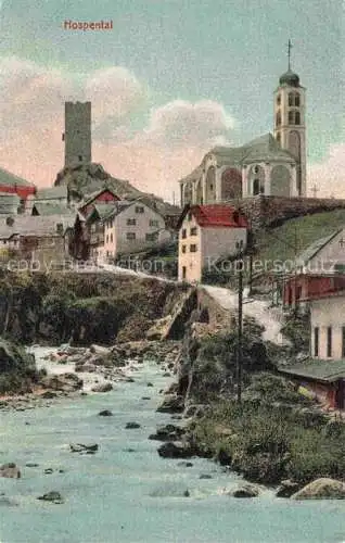 AK / Ansichtskarte  Hospental Hospenthal UR Teilansicht mit Kirche und Burgturm