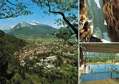 AK / Ansichtskarte  Bad Ragaz Ragatz SG Panorama Blick gegen Churfirsten Gonzen Alvier Taminaschlucht Thermalschwimmbad