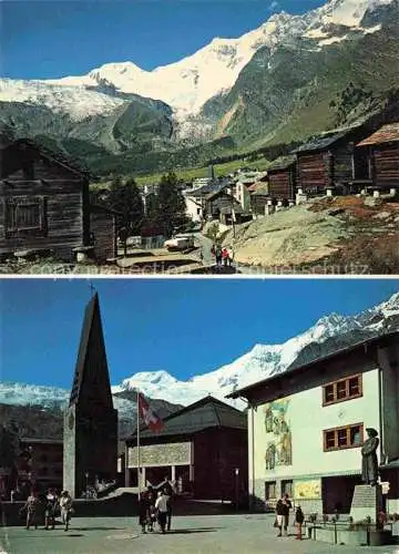 AK / Ansichtskarte  Saas-Fee VISP VS Ortsmotiv mit Blick gegen Alphubel Taeschhorn und Dom Walliser Alpen Ortszentrum Kirche