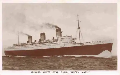 AK / Ansichtskarte  Dampfer Oceanliner Cunard white star R.M.S. Queen Mary Paquebot Posted at sea