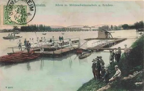 AK / Ansichtskarte  Germersheim Rhein mit Militaerschwimmschule und Bruecken