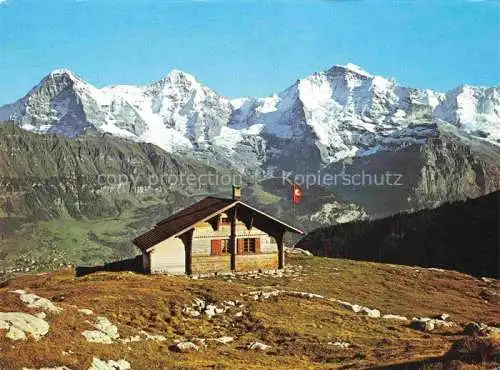 AK / Ansichtskarte  Grindelwald BE Berghuette Panorama Blick gegen Eiger Moench und Jungfrau Berner Alpen