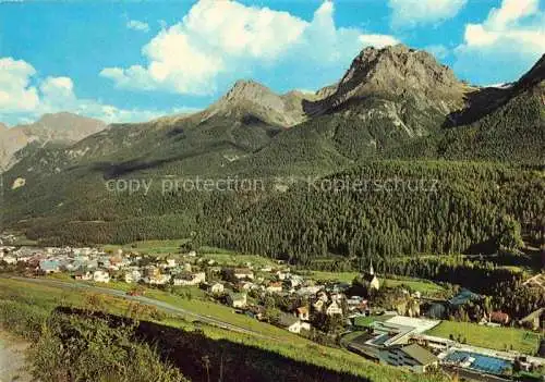 AK / Ansichtskarte  Scuol Schuls GR Panorama mit Sportanlage True Piz Ajuez und Lischana