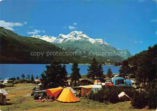 AK / Ansichtskarte  Silvaplana GR Campingplatz am Silvaplanersee Blick gegen Piz La Margna