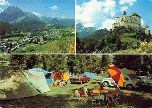 AK / Ansichtskarte  Scuol Schuls GR Panorama Alpen Schloss Campingplatz