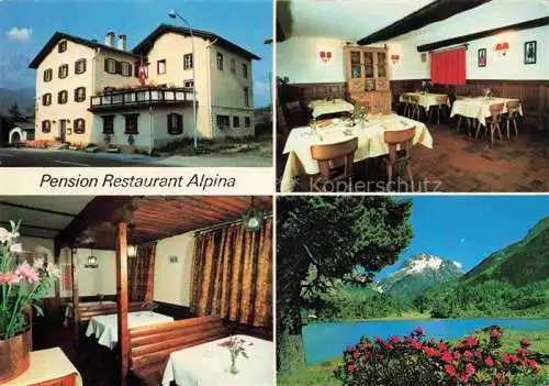 AK / Ansichtskarte  Maloja GR Pension Restaurant Alpina Gastraum Uferpartie am See Alpen