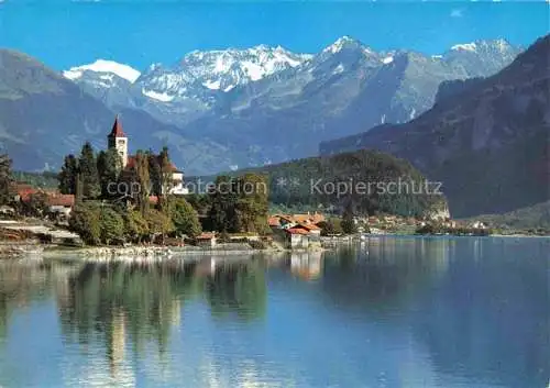 AK / Ansichtskarte  Brienz Brienzersee BE Ansicht vom See aus Kirche Gwaechtenhorn Tierberge und Benzlauistock Berner Alpen