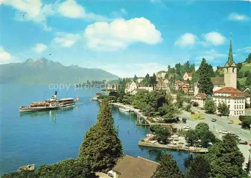 AK / Ansichtskarte  Weggis Vierwaldstaettersee LU Panorama Faehre Blick gegen Pilatus