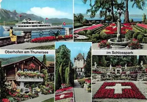 AK / Ansichtskarte  Oberhofen Thunersee BE Uferpromenade Faaehre Schlosspark