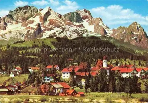 AK / Ansichtskarte  Kruen Garmisch-Partenkirchen Ansicht mit Kirche Blick gegen Zugspitze Wettersteingebirge