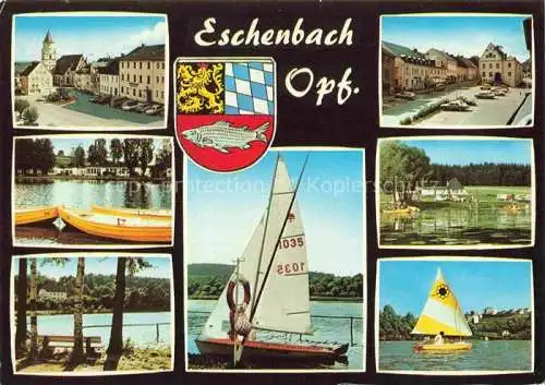 AK / Ansichtskarte  Eschenbach Oberpfalz Neustadt Waldnaab Bayern Marienplatz Jugendherberge Uferpartie am Russweiher Segeln