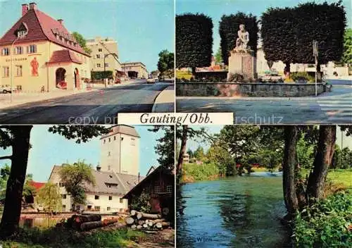 AK / Ansichtskarte  Gauting Starnberg Bayern Hauptstrasse Denkmal Reismuehle Partie an der Wuerm