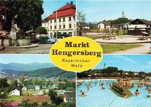 AK / Ansichtskarte  Hengersberg Deggendorf Bayern Ortszentrum Kinderspielplatz Freibad Panorama