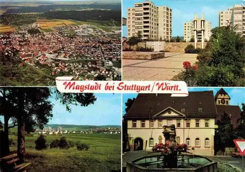 AK / Ansichtskarte  Magstadt Boeblingen BW Luftaufnahme Wohnsiedlung Hochhaeuser Brunnen Landschaftspanorama