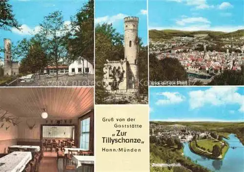 AK / Ansichtskarte  Hann. Muenden Gaststaette zur Tillyschanze Stadtpanorama Zusammenfluss von Werra und Fulda zur Weser